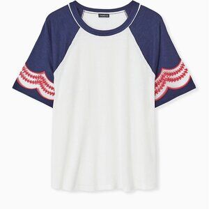 TORRID IVORY NAVY SLUB EMBROIDERED MIDI RAGLAN TEE NWT sz 2